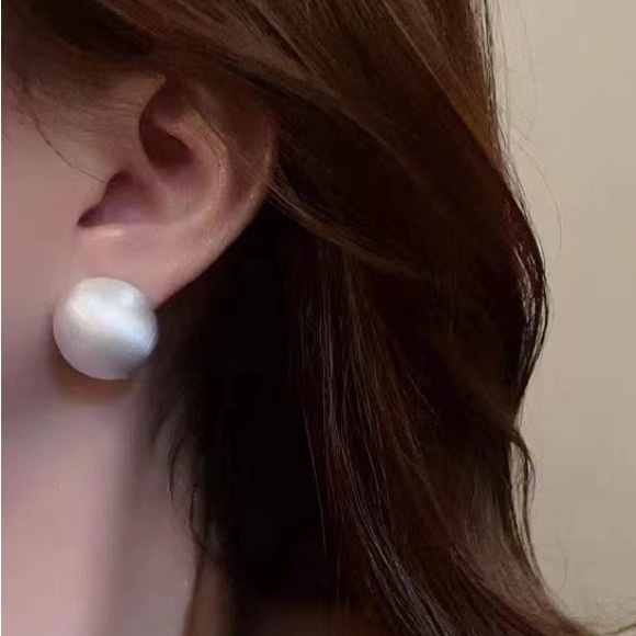 Half-Sphere Brushed Matte Metal Bun Stud Earrings in Silver - Picture 7 of 7